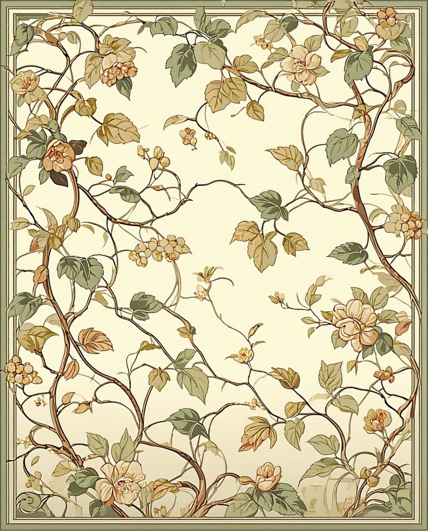 Vine And Floral Detailed Pattern Rug