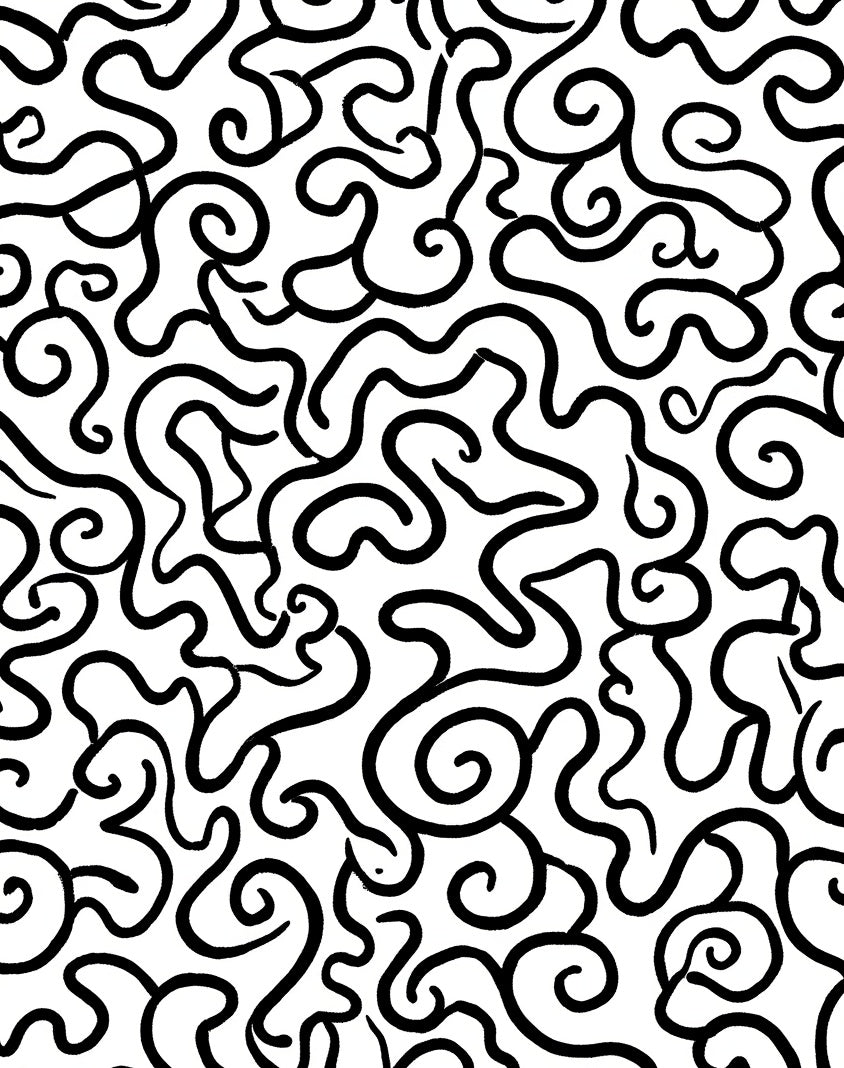 Abstract Black Organic Swirls Rug