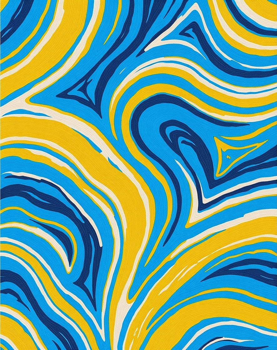 Abstract Swirls Blue Yellow Pattern Rug