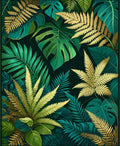 Lush Tropical Green and Gold Ferns Rug
