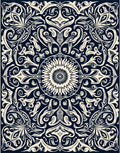 Ornate Dark Floral Mandala Design Rug