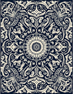 Ornate Dark Floral Mandala Design Rug