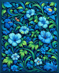 Deep Blue Floral Swirls Rug