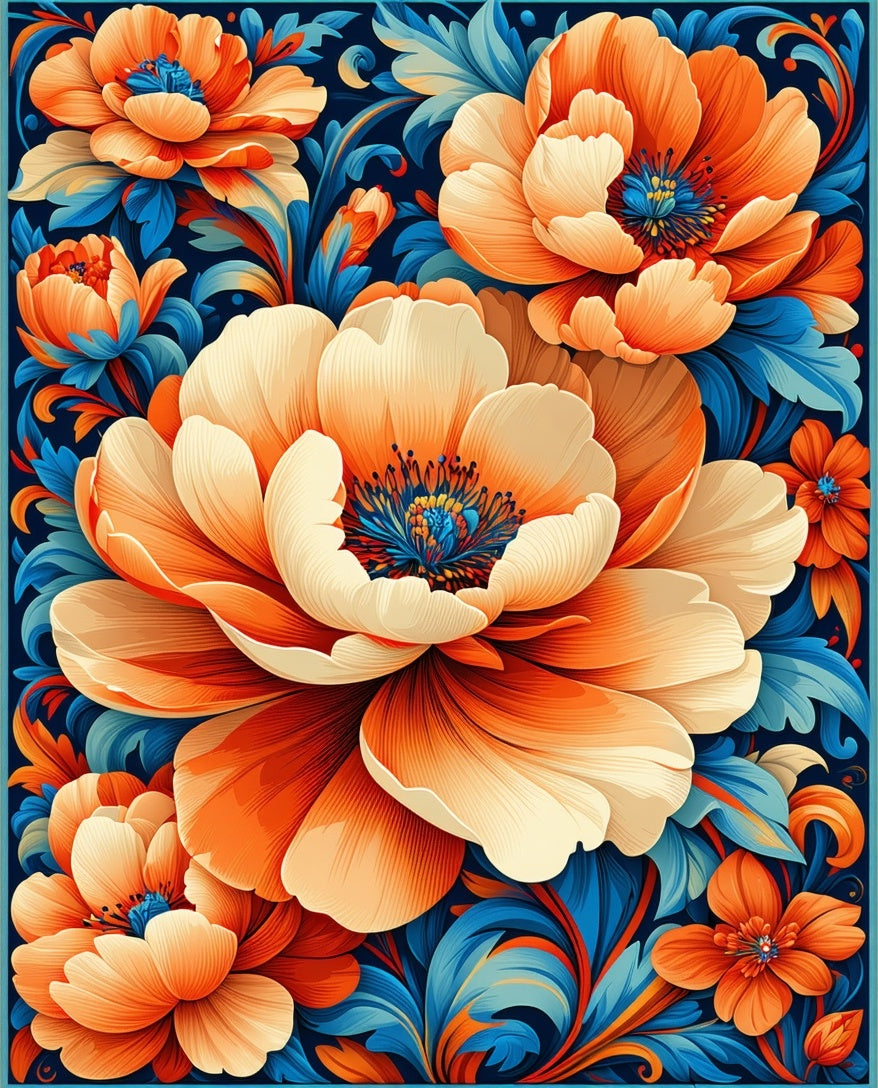 Vibrant Blooming Floral Scroll Design Rug