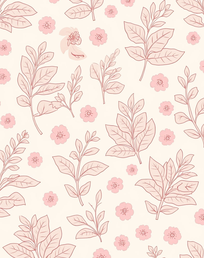 Charming Pink Blossom And Leaf Pattern Rug