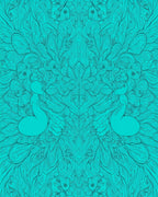 Symmetrical Teal Feathered Silhouette Design Rug