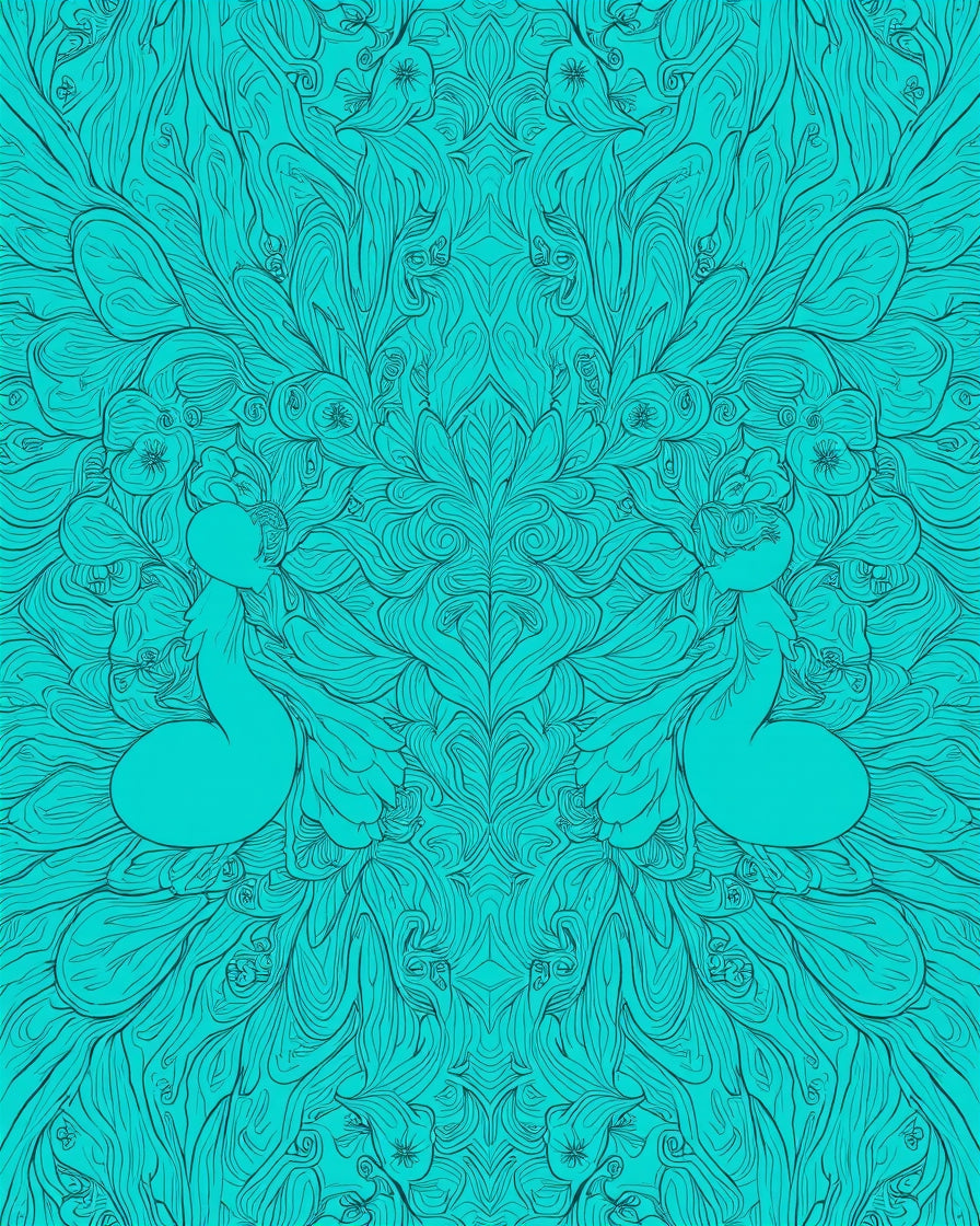 Symmetrical Teal Feathered Silhouette Design Rug