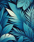 Blue Tropical Leaf Pattern Rug