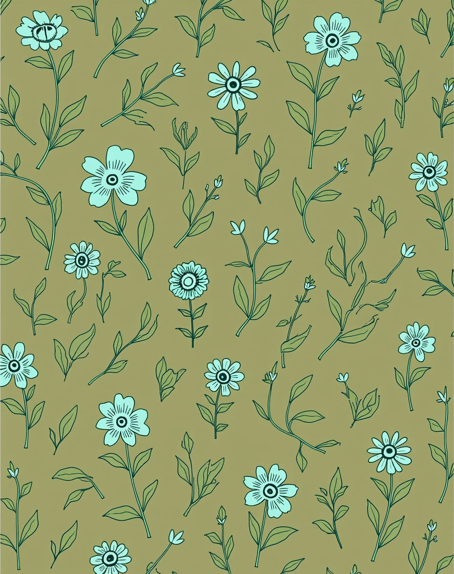 Botanical Floral Hand-Drawn Pattern Rug