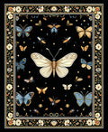 Floral Butterfly Whimsical Black Rug