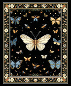 Floral Butterfly Whimsical Black Rug
