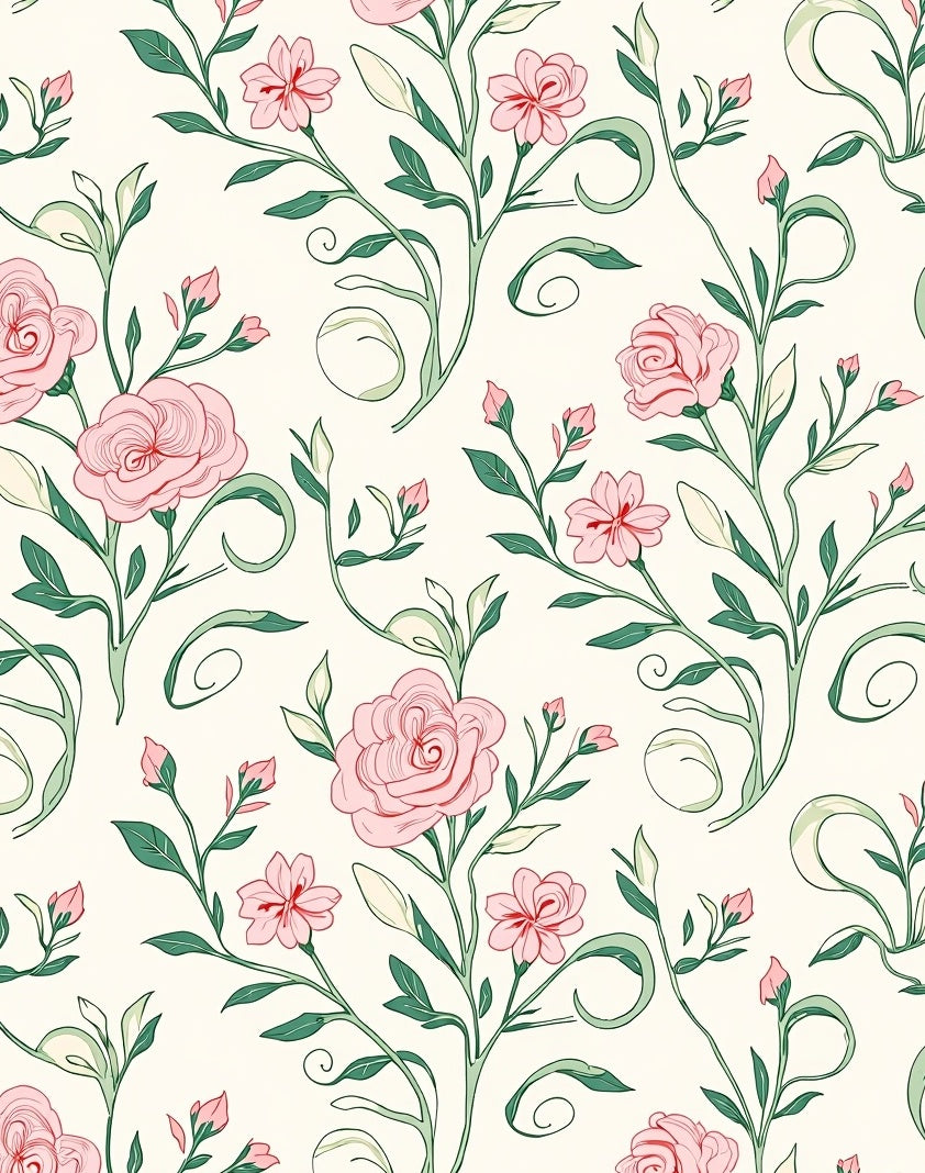 Vintage Floral Vine Scroll Rug