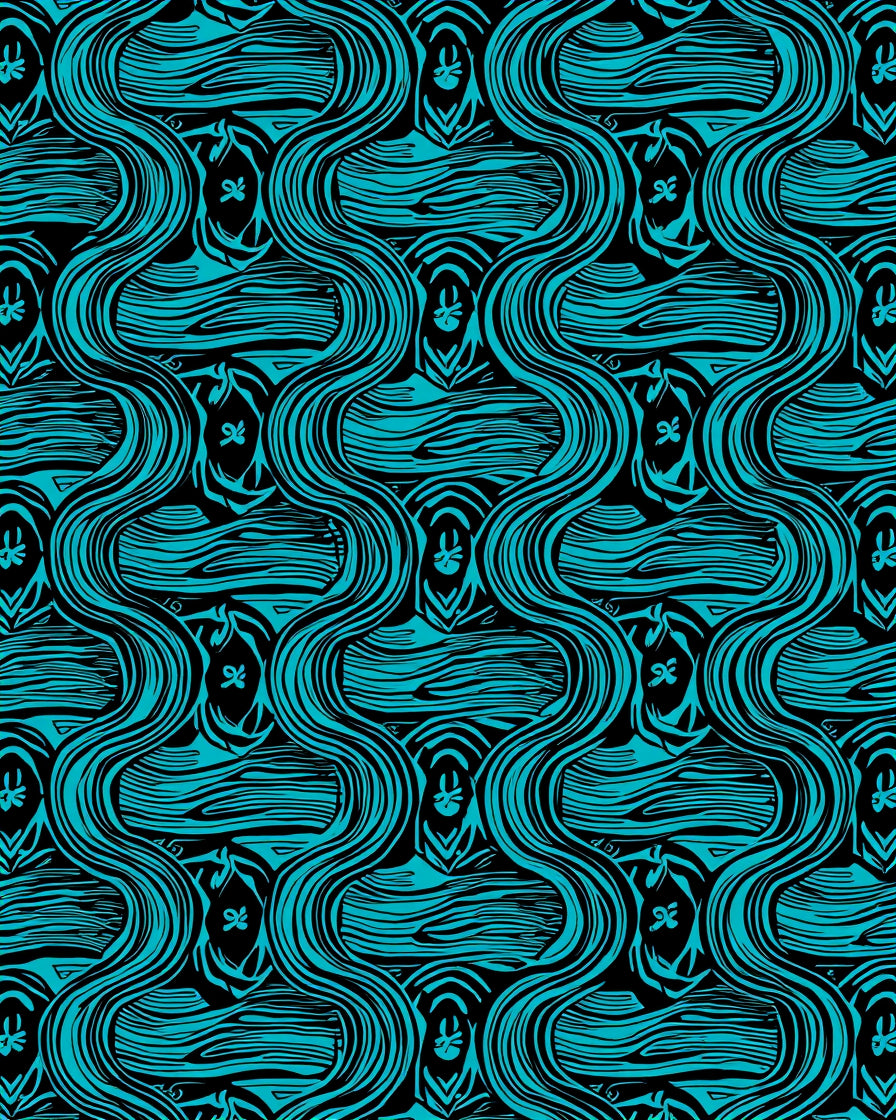 Turquoise Wavy Organic Pattern Rug