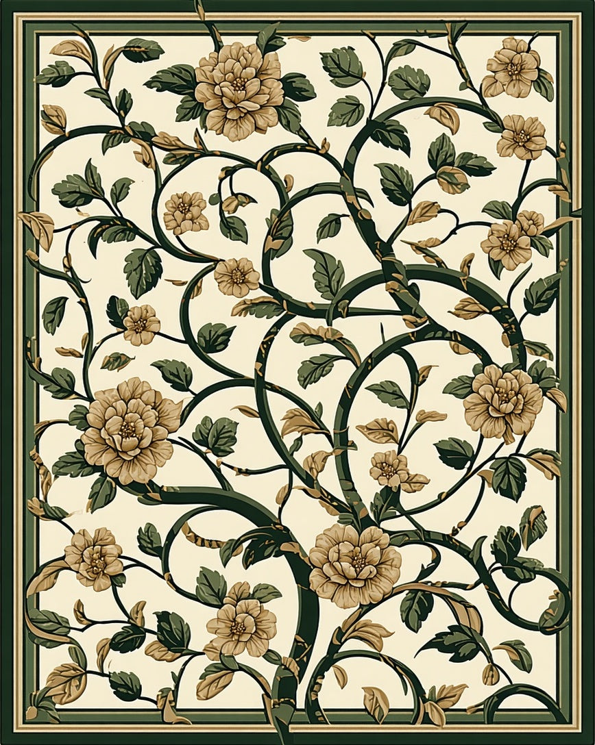 Elegant Floral Vine Botanical Pattern Rug