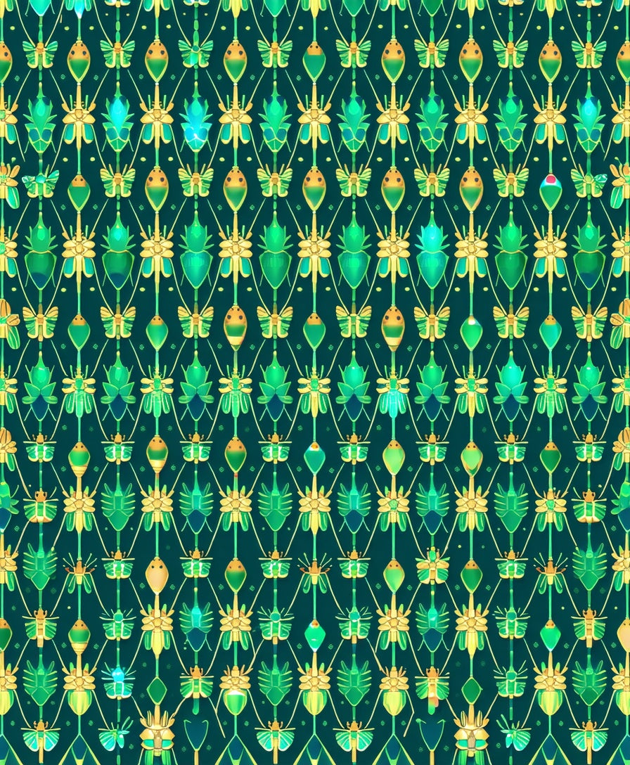 Emerald Beetles Butterflies Geometric Pattern Rug