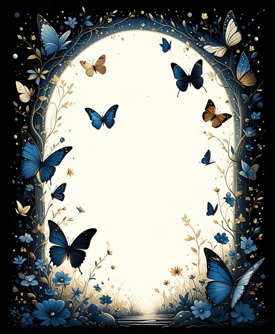 Enchanting Blue Butterfly Floral Garden Rug