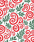 Red Swirls with Green Fir Branches Rug