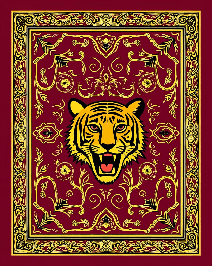 Bold Tiger Floral Regal Design Rug