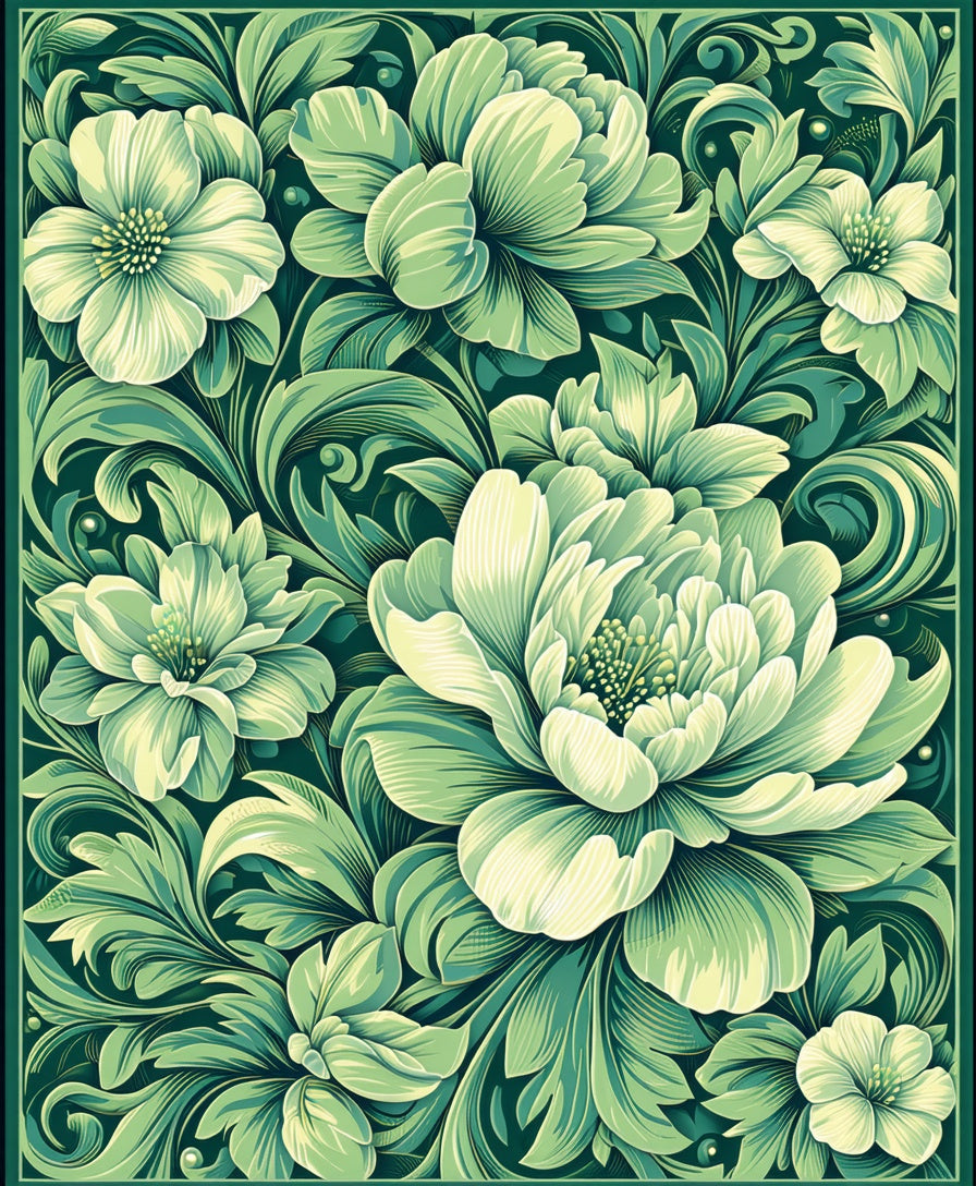 Elegant Floral Art Nouveau Green Rug