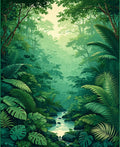 Lush Jungle River Landscape Rug
