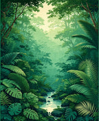 Lush Jungle River Landscape Rug