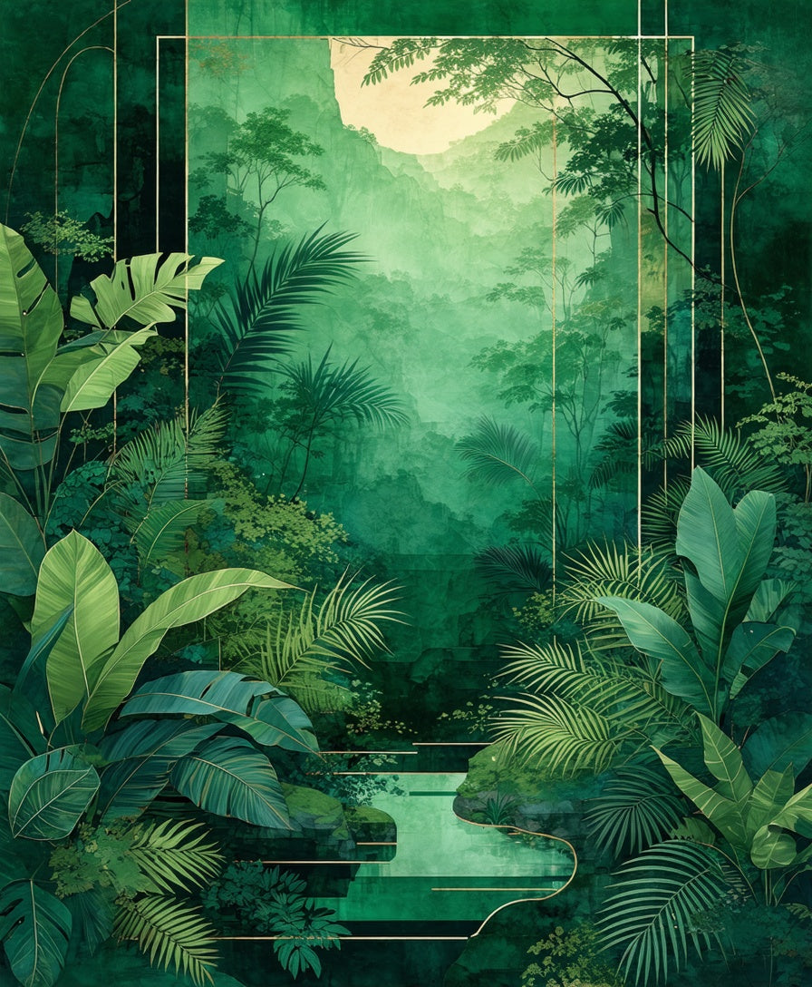 Lush Emerald Jungle Tropical Design Rug