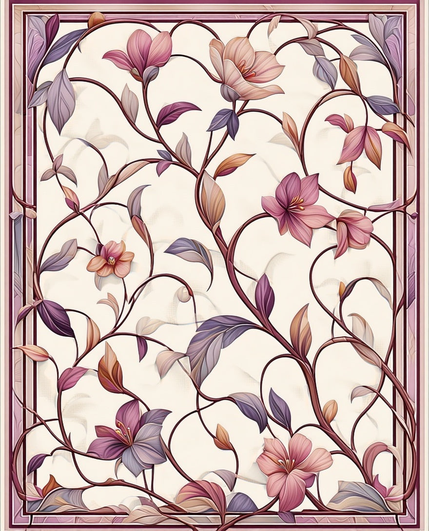 Vibrant Floral Vine Scrollwork Pattern Rug