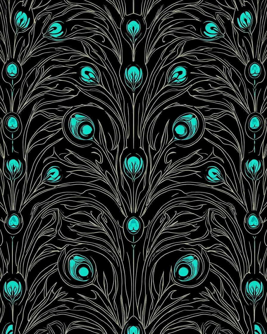 Art Nouveau Teal Peacock Feather Pattern Rug