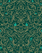 Ornate Floral Scrollwork Emerald Rug