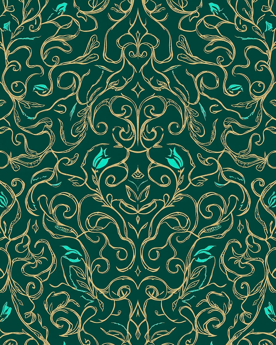 Ornate Floral Scrollwork Emerald Rug