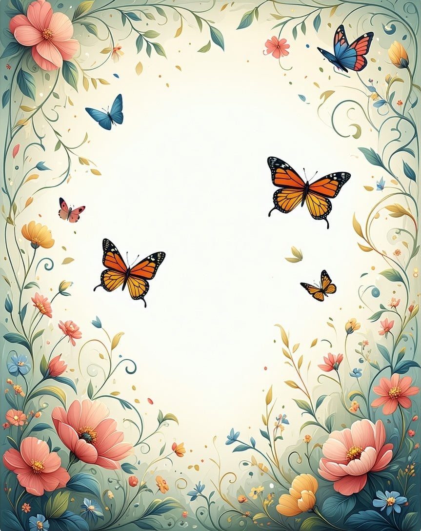 Whimsical Butterfly Floral Garden Pattern Rug