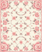 Pink Floral Pattern With Swirling Vines Rug