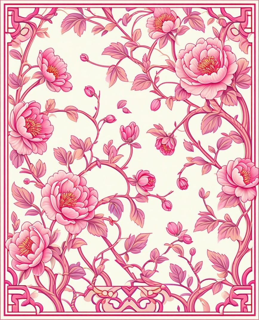 Pink Floral Vine Pattern Rug
