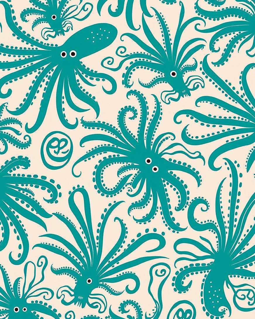 Teal Octopus Whimsical Pattern Rug