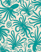 Teal Octopus Whimsical Pattern Rug