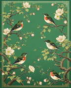 Emerald Bird Blossom Nature Pattern Rug