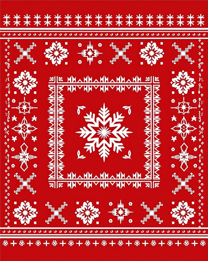 Crimson White Nordic Snowflake Medallions Rug