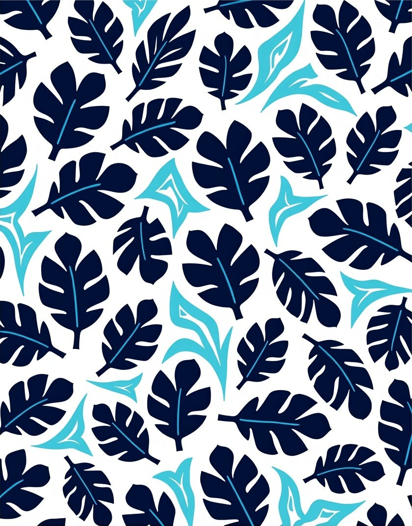 Deep Blue Tropical Leaf Pattern Rug