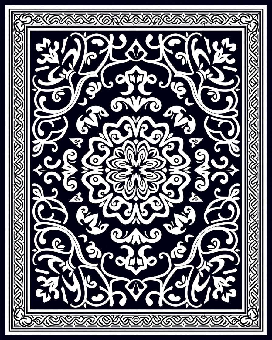 Intricate Floral Scrollwork Mandala Rug