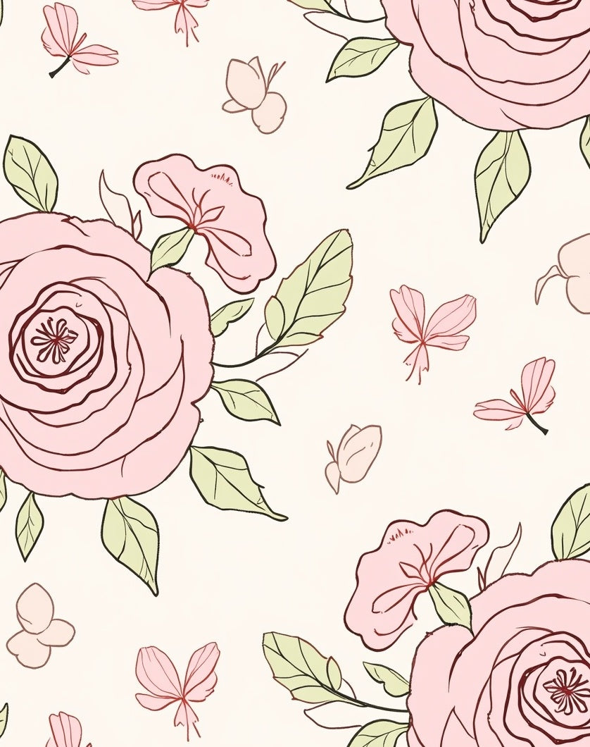 Pink Floral Butterflies Blossoms Print Rug