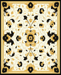 Elaborate Black and Gold Floral Design Rug