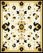 Elaborate Black and Gold Floral Design Rug