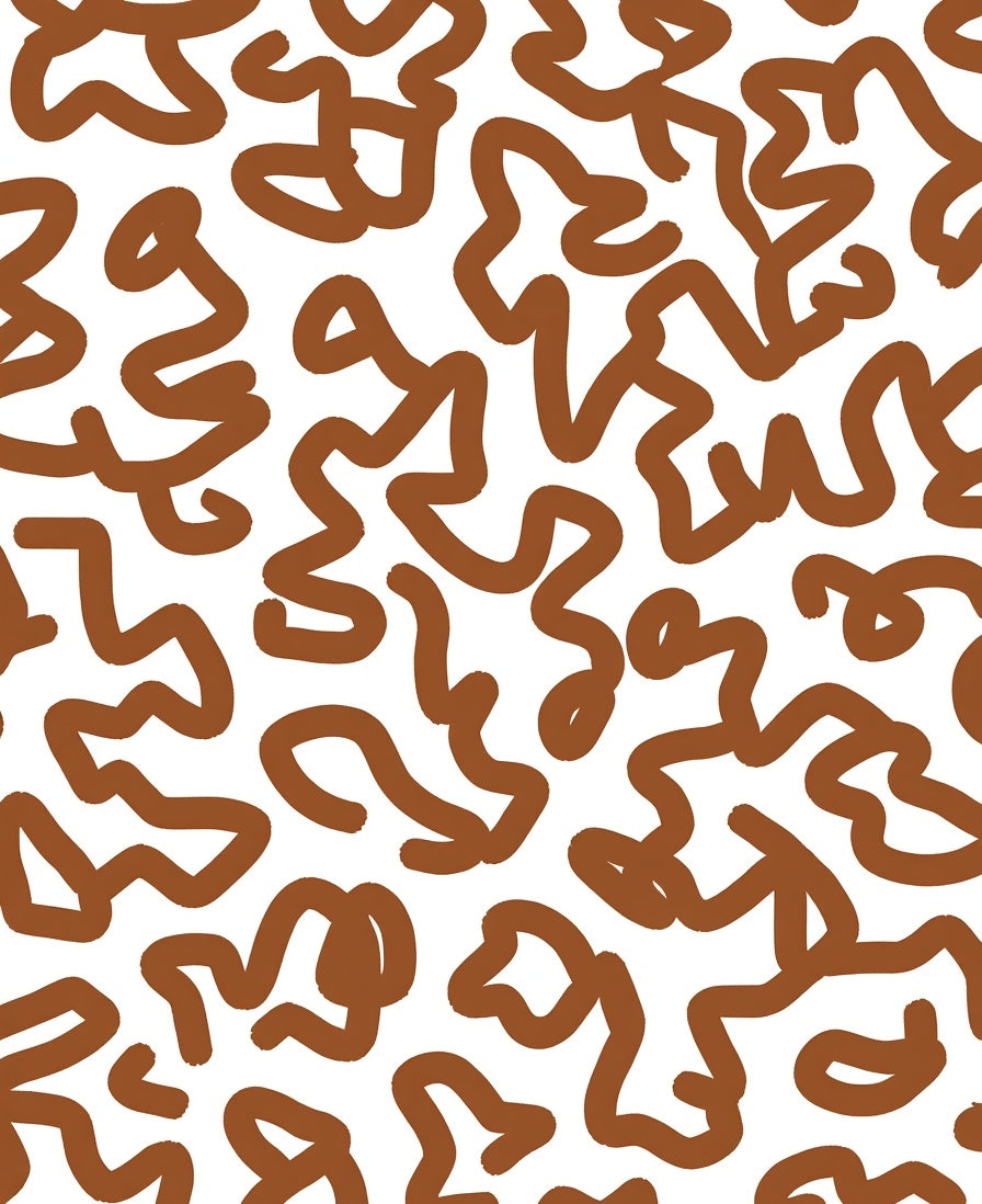 Abstract Brown Swirl Line Pattern Rug
