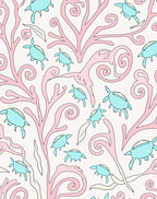 Whimsical Turtle Coral Pattern Rug
