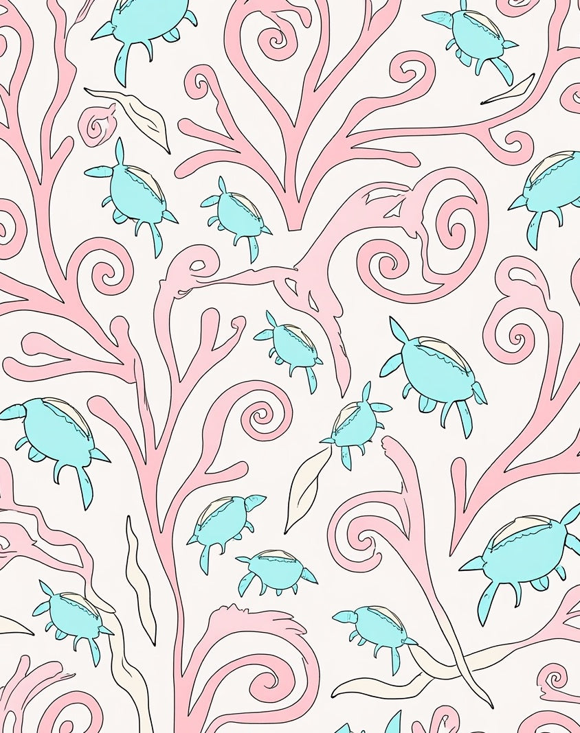 Whimsical Turtle Coral Pattern Rug