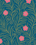 Vibrant Teal Floral Vines Pattern Rug