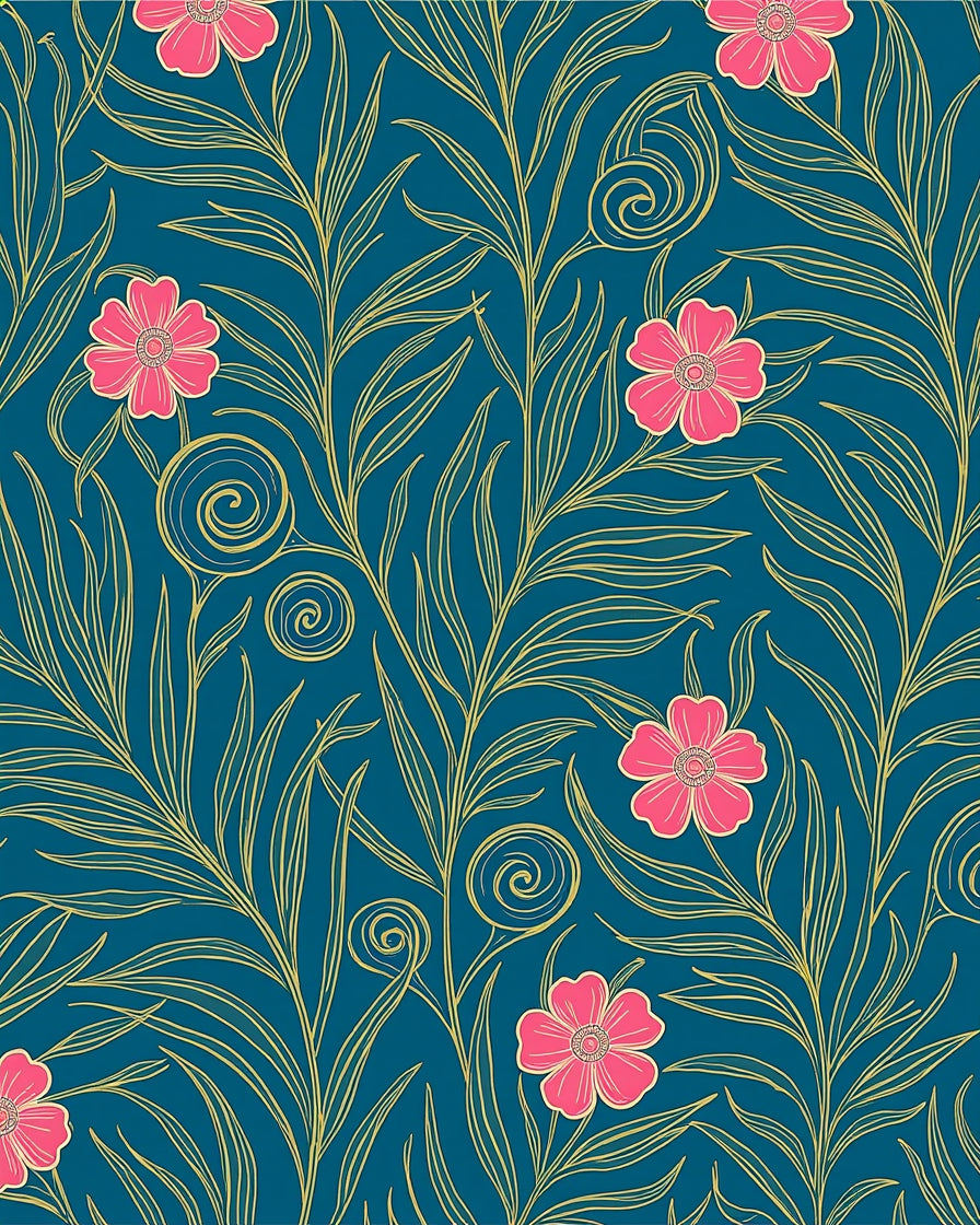 Vibrant Teal Floral Vines Pattern Rug