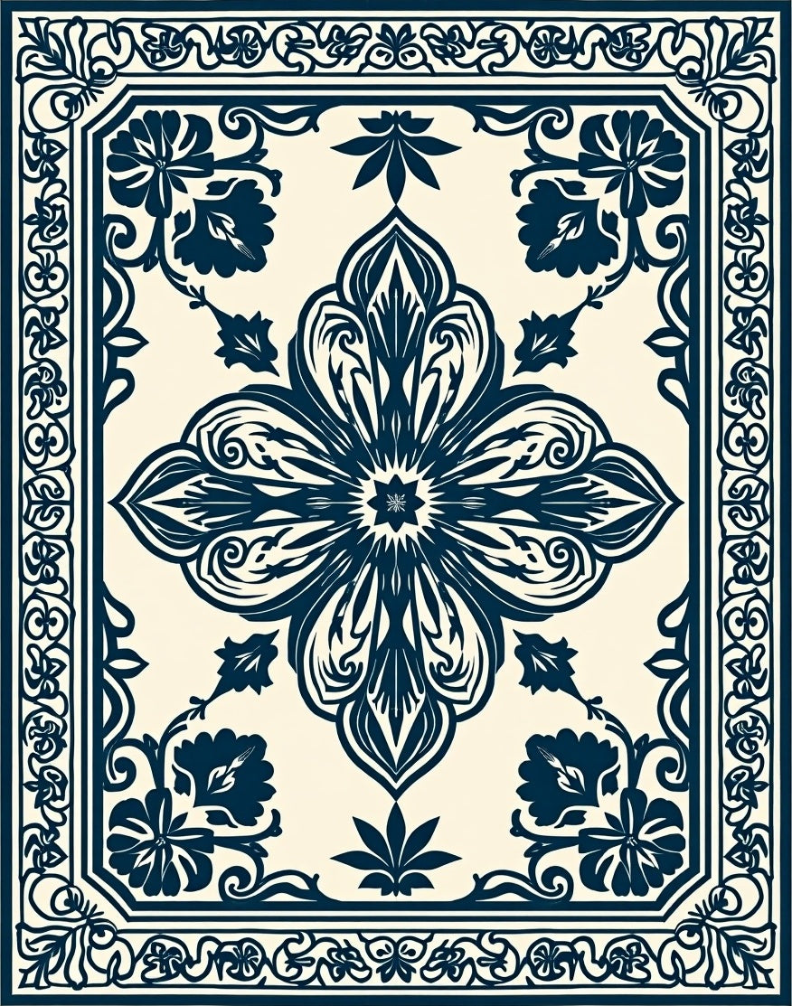 Ornate Floral Medallion Pattern Rug