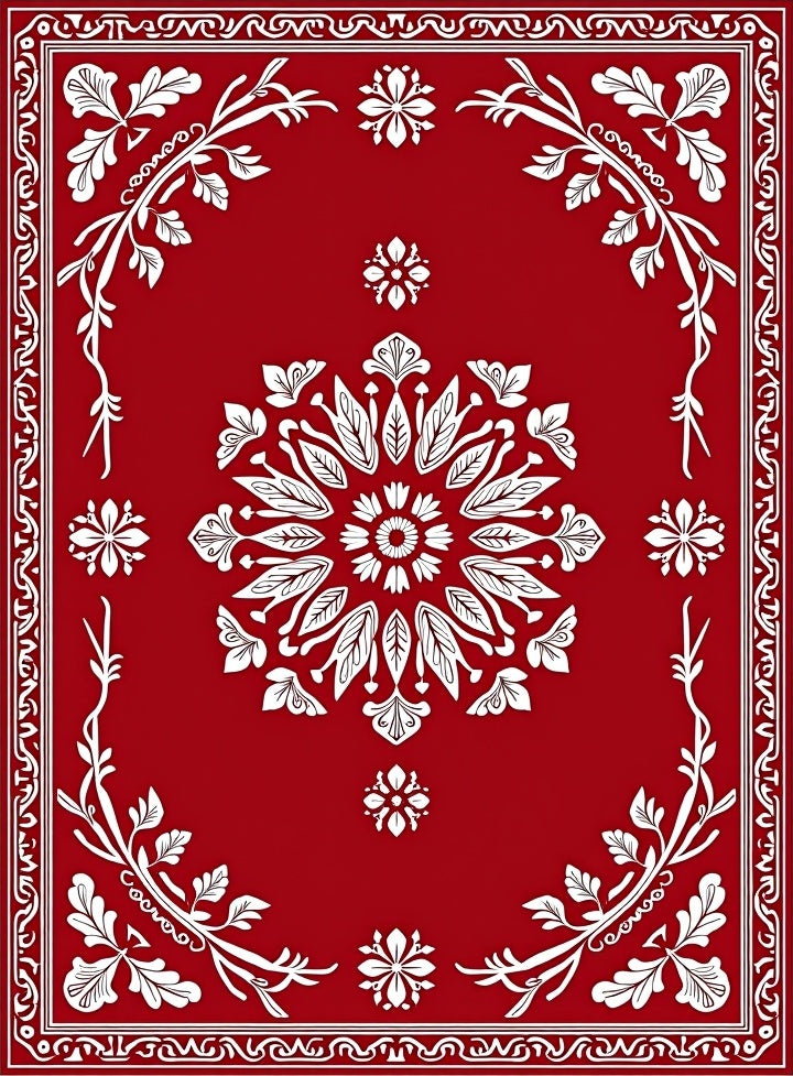 Crimson Medallion Botanical Border Rug