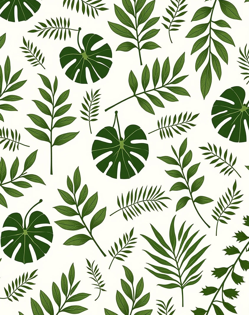 Green Topical Leaf Pattern Rug